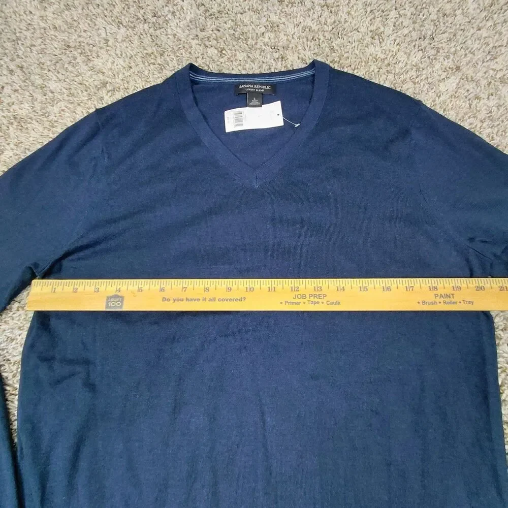 NEW Banana Republic Sweater Mens Large Navy Silk Cotton Cashmere Luxury V-Neck